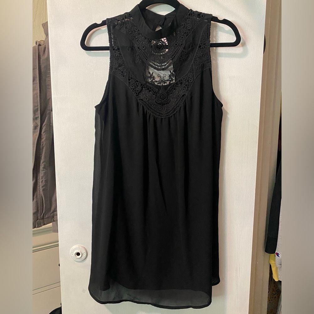 Lace detailed, high neck, sleeveless dress